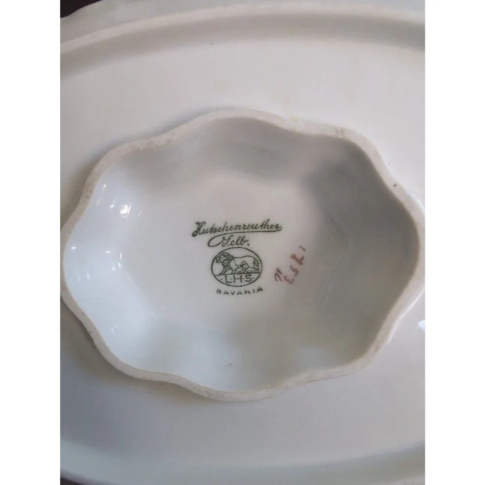 Vintage Hutschenreuther Selb Bavaria Floral Gravy Boat with Attached Underplate